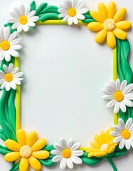 Fototapeta premium This delightful frame features vibrant daisies in white and yellow, arranged with lush green foliage, perfect for showcasing special memories in a joyful style Generative AI