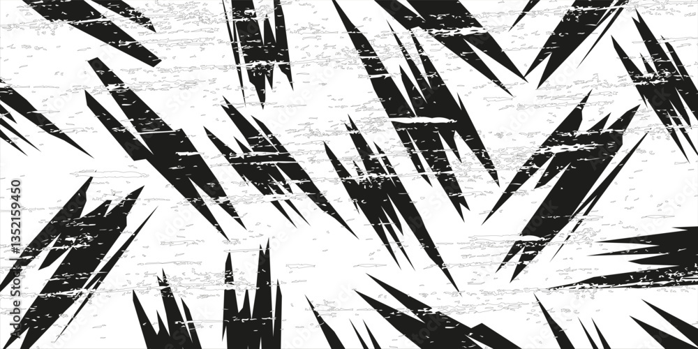 Poster abstract black and white background with spikes and zigzag line pattern