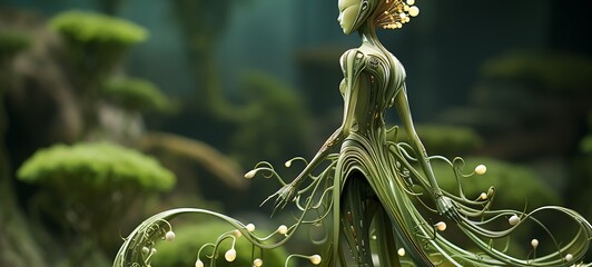 Paper quilling Celery Dryad Nano Robot full body in a sea of diamonds , ai generative