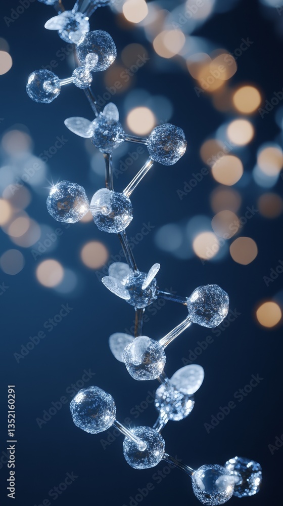 Poster a close-up image of a molecular framework, tinted in blue, featuring linked molecules with a soft bo