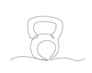 One continuous line drawing of kettlebell illustration can use for gym and crossfit concept. Sport equipment.