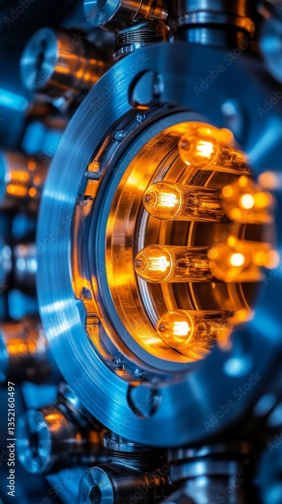 Poster a dynamic, contemporary design with elaborate gears and shining lights, representing the intersectio