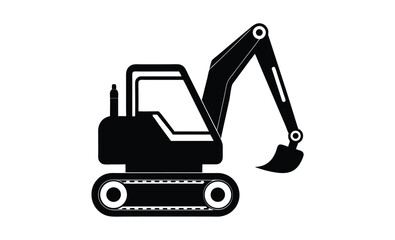 Mini excavator silhouette, construction vehicle vector illustration