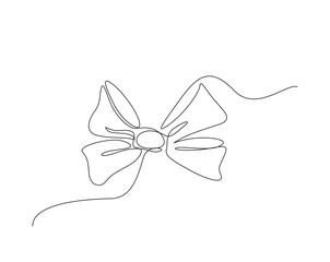Ribbon bow with knot illustration. One continuous line drawing of bow tie vector design.