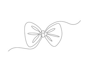 Ribbon bow with knot illustration. One continuous line drawing of bow tie vector design.