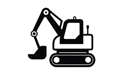 Mini excavator silhouette, construction vehicle vector illustration