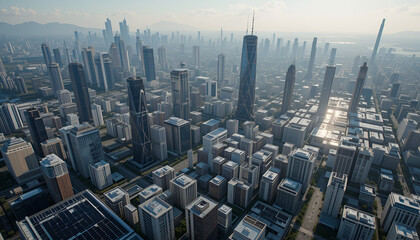 A futuristic city where every surface—from roads to rooftops—generates electricity through advanced piezoelectric and solar nanotechnology."
