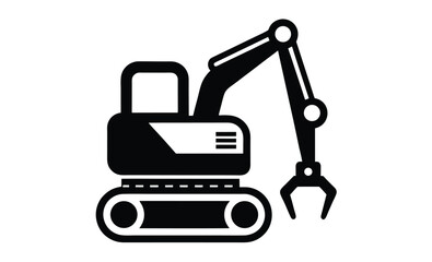 Mini excavator silhouette, construction vehicle vector illustration