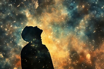 Mystical Astral Body Silhouette Against Abstract Cosmic Background for Spiritual and Esoteric Themes