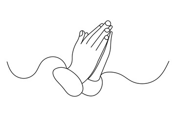 Obraz premium Praying hands one line art with minimalist isolated outline vector icon 