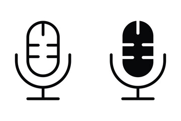 Microphone icon set, linear style icon. Represents a microphone for recording or speaking. Editable stroke width.