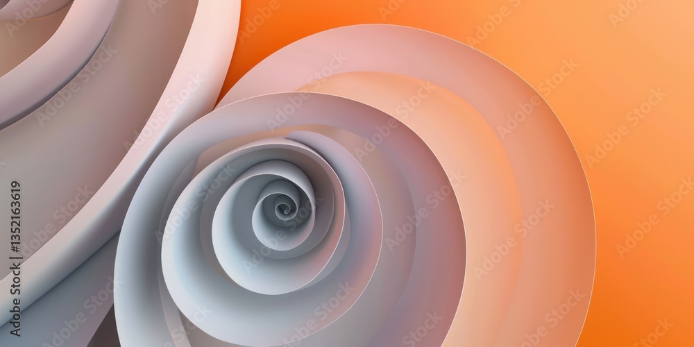 Poster paper white orange roll reel ripple wave curve swirl dynamic spin round circle soft smooth abstract 