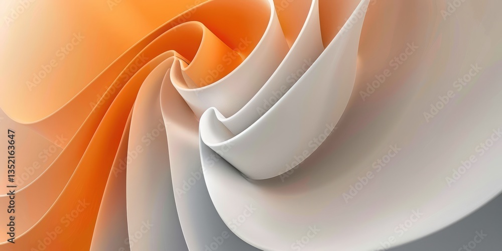 Poster paper white orange roll reel ripple wave curve swirl dynamic spin round circle soft smooth abstract 