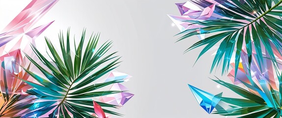Naklejka premium Palm leaves with abstract crystal texture overlays