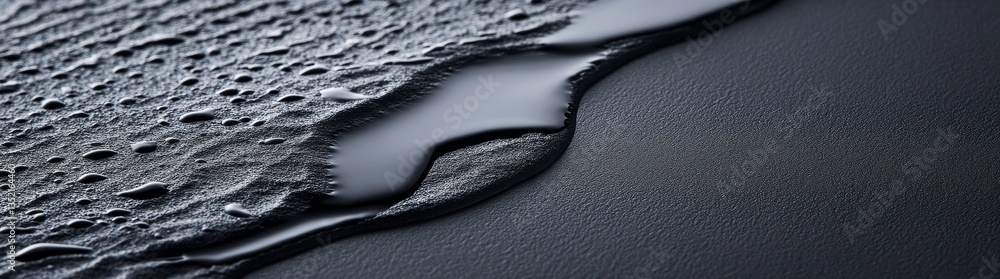 Poster an intimate capture of a textured surface, showcasing water droplets pooling around circular holes, 