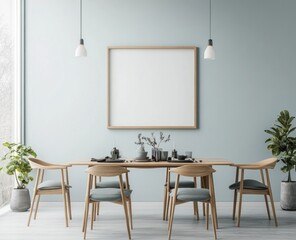 A modern dining room showcasing a table and dining chairs