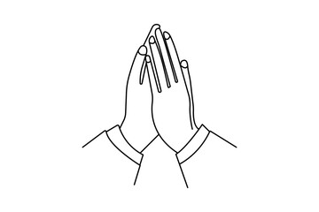 Praying hands one line art with minimalist isolated outline vector icon

