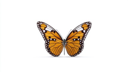 Naklejka premium Orange butterfly with black and white markings on wings against white backdrop