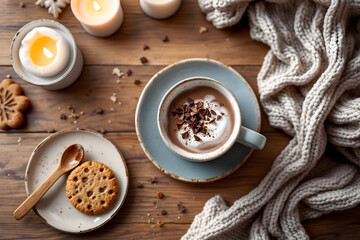 Fototapeta premium Hot Chocolate with Cookies and Cozy Blanket