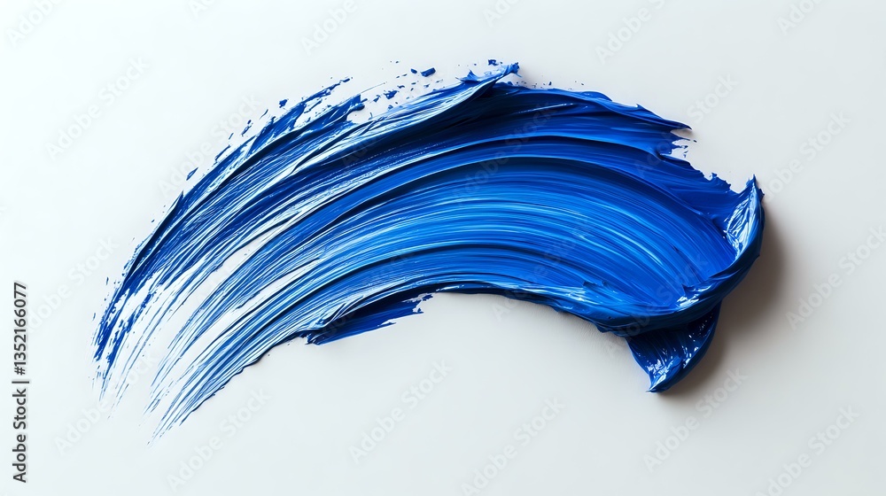 Poster vibrant blue paint stroke with dynamic texture and flowing movement against white background, showin