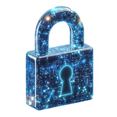 digital padlock symbolizing cybersecurity, featuring glowing design with circuit patterns, representing advanced technology and protection. This evokes sense of security and innovation