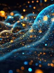 Abstract futuristic digital illustration with vibrant blue and yellow elements