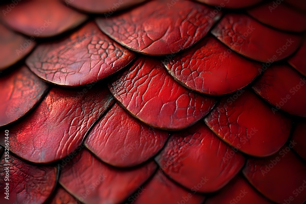 Aufkleber red dragon-like scales with textured pattern creating an abstract background of overlapping curved s