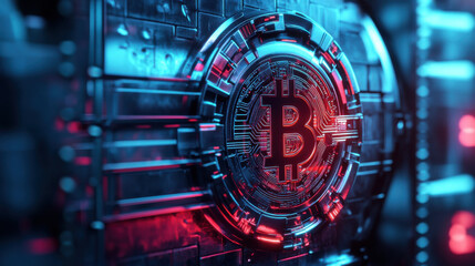 digital representation of cryptocurrency symbol, showcasing intricate circuitry and glowing effects, evoking sense of security and innovation in blockchain space