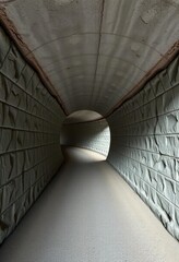 Obraz premium Rough-hewn concrete tunnel, textured walls, shadowed interior, urban, shadow, building