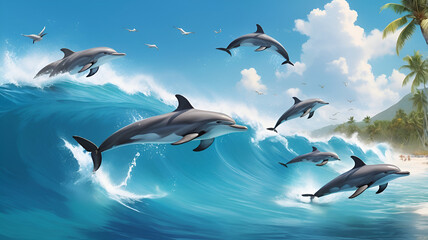 Obraz premium dolphins in the sea ai
