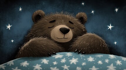 A Sweetly Sleeping Bear Dreams Beneath a Sky of Stars