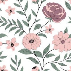 Elegant Pink and Green Floral Seamless Pattern Design for Textile and Wallpaper