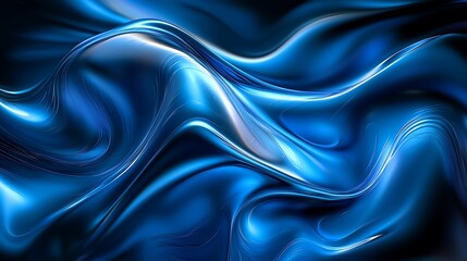 Obraz premium Abstract blue liquid swirls, shiny wavy texture background.