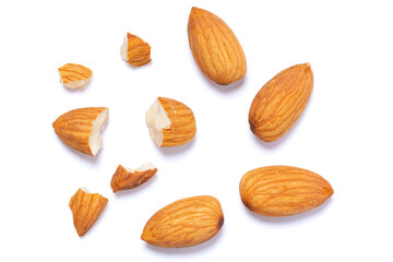 Top view Almonds isolated on a white background