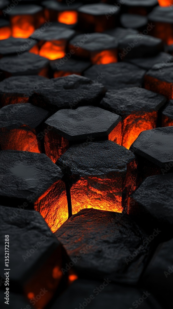 Poster an up-close look at a hexagonal pattern, lit by shining particles, resulting in a sleek and vibrant 