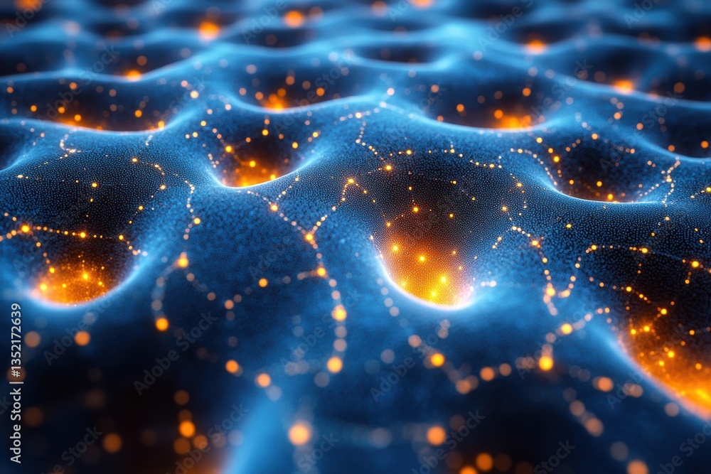 Poster a captivating abstract representation of interconnected nodes and waves, showcasing the beauty of di