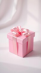 Fototapeta premium A charming pink gift box adorned with a delicate pink ribbon bow, item, pink ribbon, shiny