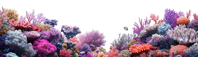Colorful coral reef, isolated on a white background, 3D rendering, 2D illustration, flat colors, vector style,