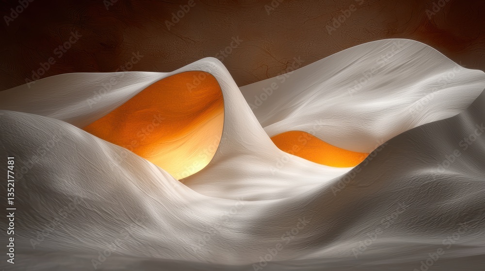 Poster dynamic interplay of white and orange in a minimalist abstract design, creating visually striking ar
