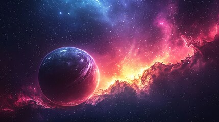 Obraz premium Vibrant nebula and planet in cosmic space.