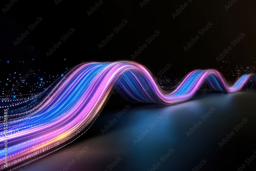 Aufkleber Dynamic representation of big data flowing through vibrant waves illuminated by dramatic lighting in a captivating visual narrative