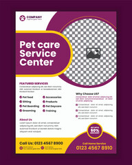 Pet shop and clinic print flyer template. Pet Care and Adoption Concept A4 Flyer design