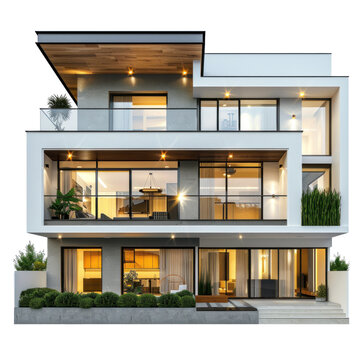 Split-Level House front view full length isolate on transparency background