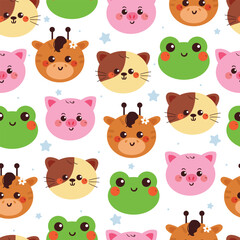 seamless pattern cute cartoon animals head. cute animal pattern, for wallpaper