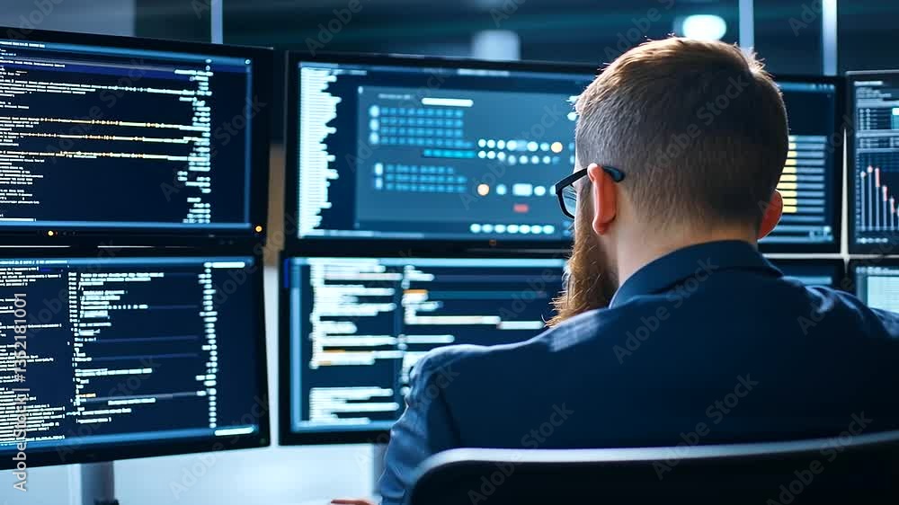 Poster cutting-edge cybersecurity measures being implemented in real-time.