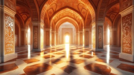 Obraz premium Grand Mosque Interior, Sunlight. Possible Use Stock Photo