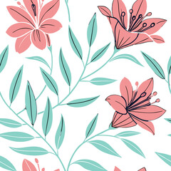 Elegant Pastel Pink Lily Flowers Seamless Pattern Design Pretty Floral Background Textile Print