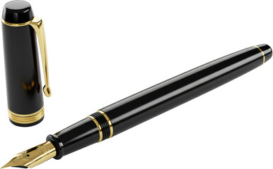 Elegant Black Fountain Pen with Gold Accents Close up Studio Shot Perfect for Business Writing and Luxury Concepts
