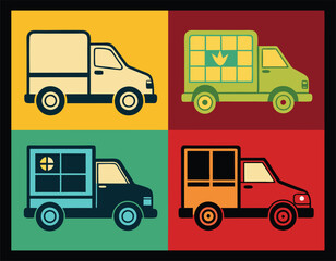 A simple colorful vector illustration of a delivery truck &zwj;set motion with a stylized design