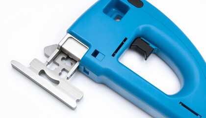 Fototapeta premium Blue Electric Jigsaw With Metal Blade On White Background